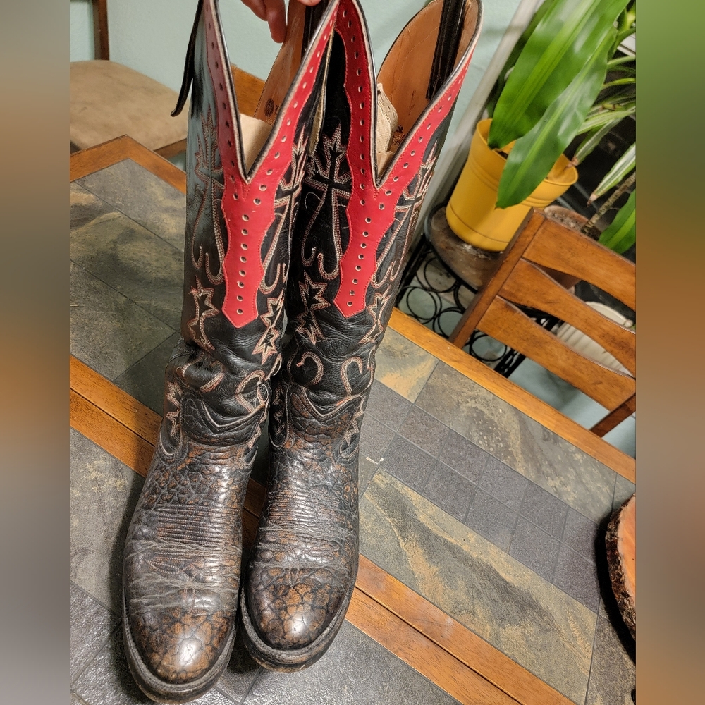 Laramie Mens 10E 5100‎ Black W Red Details Red & White Stitching Custom Sole